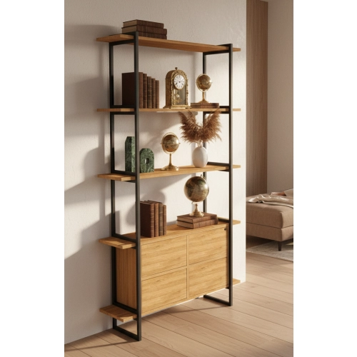 REGAŁ NA KSIĄŻKI METALOWE DREWNO LITE DĄB JESION OLCHA RNK-120